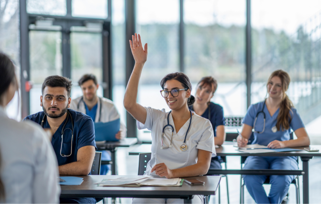 Medical student practicing interview